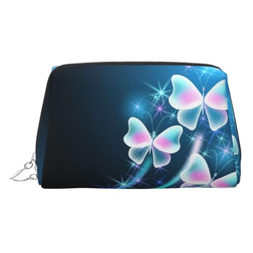 ESNAIUVCD Schöne Make-up-Tasche mit drei Schmetterlingen, Kosmetiktasche, Damen-Kosmetiktasche aus PU-Leder mit Handschlaufe, Reise-Kulturbeutel, Make-up-Tasche, silber, Einheitsgröße von ESNAIUVCD