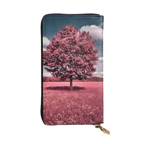 ESNAIUVCD Schöne rosa Baum-Print Echtleder Damen Herren Geldbörsen Multifunktions-Clutch Geldbörse Reißverschluss Groß Reise Handy Lange Geld Geldbörsen, Schwarz , Einheitsgröße von ESNAIUVCD