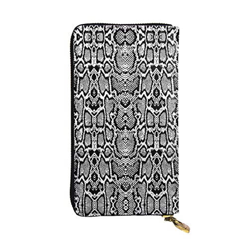 ESNAIUVCD Schwarz / Weiß Schlangenhaut-Druck Echtes Leder Damen Herren Geldbörsen Multifunktions-Clutch Geldbörse Reißverschluss Groß Reise Handy Lange Geld Geldbörsen, Schwarz , Einheitsgröße von ESNAIUVCD