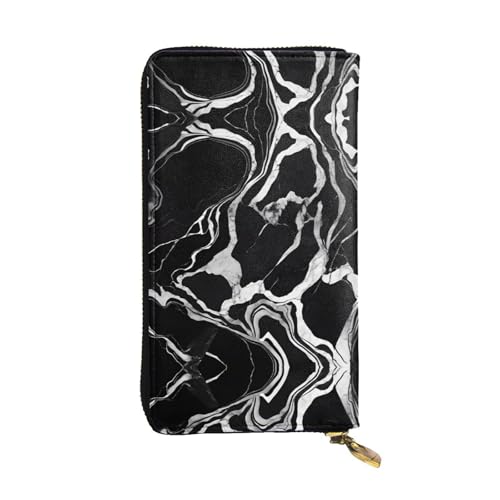 ESNAIUVCD Schwarz und Weiß Marmordruck Echtes Leder Damen Herren Geldbörsen Multifunktions-Clutch Geldbörse Reißverschluss Groß Reise Handy Lange Geld Geldbörsen, Schwarz , Einheitsgröße von ESNAIUVCD