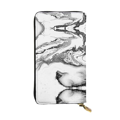 ESNAIUVCD Schwarz und Weiß Marmordruck Echtes Leder Damen Herren Geldbörsen Multifunktions-Clutch Geldbörse Reißverschluss Groß Reise Handy Lange Geld Geldbörsen, Schwarz , Einheitsgröße von ESNAIUVCD