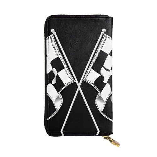 ESNAIUVCD Schwarz-weiße Formel, karierte Flaggen, Muster, Druck, echtes Leder, Damen, Herren, Geldbörse, Multifunktions-Clutch, Reißverschluss, große Reise-Handy, lange Geldbörsen, Schwarz , von ESNAIUVCD