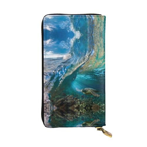 ESNAIUVCD Sea Animal Turtle Floating Underwater Over The Coral Reef Print Genuine Leather Women's,Mens Wallets,Multi-Functionclutch Purse,Zip Around Large Travel Mobile Phone Long ​Money Purses, von ESNAIUVCD
