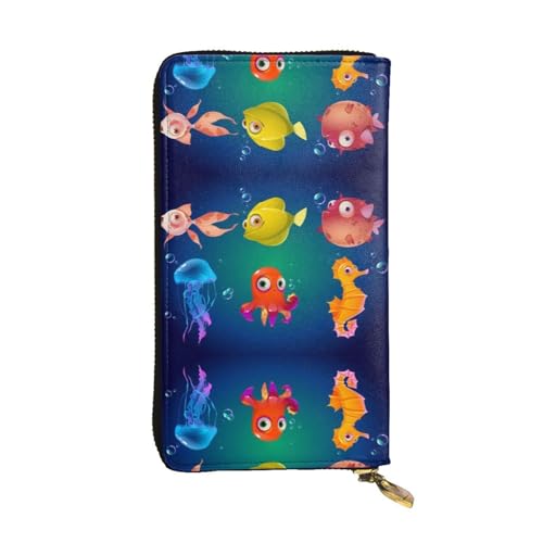 ESNAIUVCD Sea Life Print Echtes Leder Damen Herren Geldbörsen Multifunktions Clutch Geldbörse Reißverschluss Groß Reise Handy Lange Geld Geldbörsen, Schwarz , Einheitsgröße von ESNAIUVCD