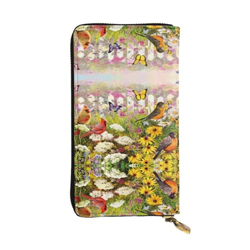 ESNAIUVCD Sparrow Birds Sing Print Echtes Leder Damen Herren Geldbörsen Multifunktions-Clutch Geldbörse Reißverschluss Groß Reise Handy Lange Geld Geldbörsen, Schwarz , Einheitsgröße von ESNAIUVCD