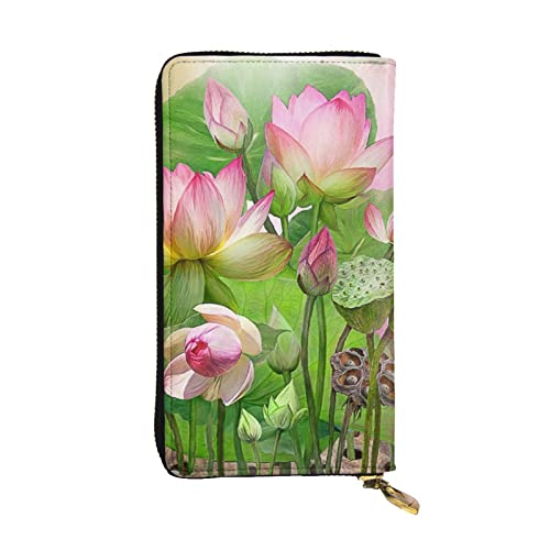 ESNAIUVCD Spirit of the Lotus Print Echtes Leder Damen Herren Geldbörsen Multifunktions-Clutch Geldbörse Reißverschluss Groß Reise Handy Lange Geld Geldbörsen, Schwarz , Einheitsgröße von ESNAIUVCD