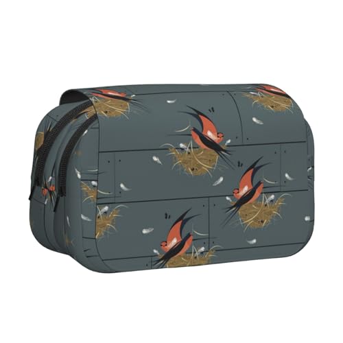 ESNAIUVCD Stifttasche mit Scheunenschwalbe in Graphitdruck, großes Fassungsvermögen, doppellagig, geeignet für Jungen, Mädchen und Erwachsene. Diese Büro-Stifttasche mit Fächer-Design, Schwarz von ESNAIUVCD