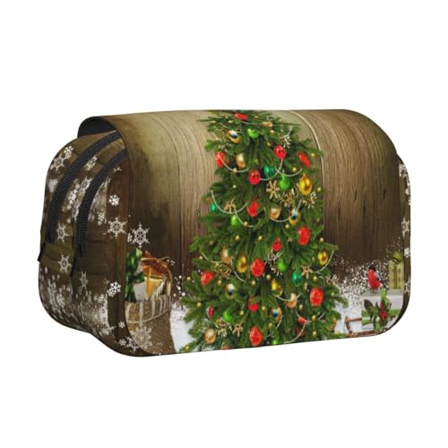 ESNAIUVCD Stifttasche mit Weihnachtsbaum-Ornamenten, großes Fassungsvermögen, doppellagig, geeignet für Jungen, Mädchen und Erwachsene. Diese Büro-Stifttasche mit Fächer-Design, Schwarz von ESNAIUVCD