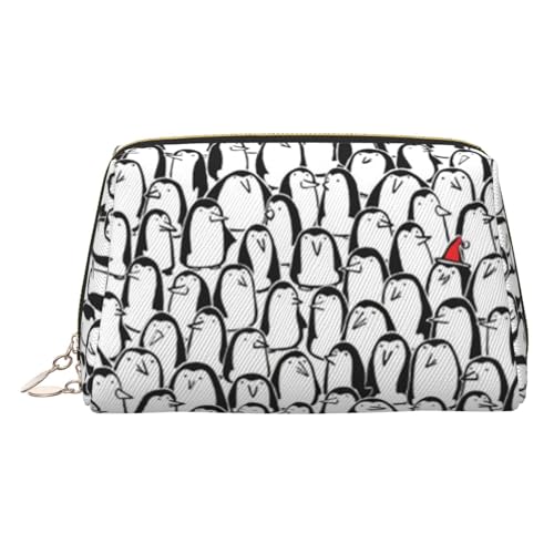 ESNAIUVCD Stilvolle Make-up-Tasche mit Pinguin-Aufdruck, Kosmetiktasche, Damen-Kosmetiktasche aus PU-Leder mit Handschlaufe, Reise-Kulturbeutel, Make-up-Tasche, gold, Einheitsgröße von ESNAIUVCD