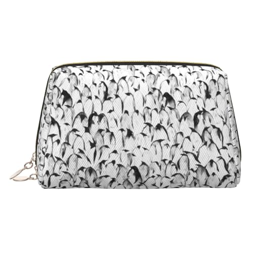 ESNAIUVCD Stilvolle Make-up-Tasche mit Pinguin-Muster, Kosmetiktasche, Damen-Kosmetiktasche aus PU-Leder mit Handschlaufe, Reise-Kulturbeutel, Make-up-Tasche, gold, Einheitsgröße von ESNAIUVCD