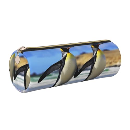 ESNAIUVCD Stilvolles Federmäppchen mit Tierpinguin-Druck, Leder, zylindrischer Reißverschluss, PU-Leder, multifunktionale Schreibwaren-Aufbewahrung, geeignet für Studenten, gold, Einheitsgröße von ESNAIUVCD