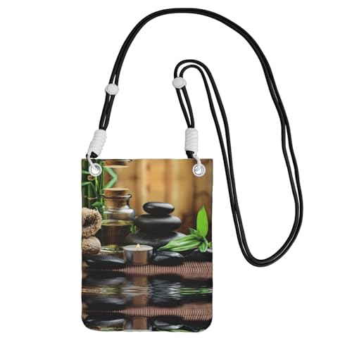 ESNAIUVCD Stones and Spa Oil On The Wood Near A Pond Print Carry A Mobile Phone Bag Diagonal, Crossbody Bag, Suitable for Carrying Mobile Phone Change, Etc, Schwarz , Einheitsgröße von ESNAIUVCD