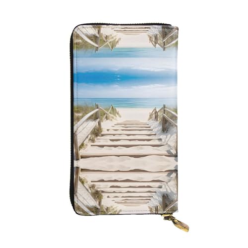 ESNAIUVCD Strandlandschaft Druck Echtes Leder Damen Herren Geldbörsen Multifunktions Clutch Geldbörse Reißverschluss Groß Reise Handy Lange Geld Geldbörsen, Schwarz , Einheitsgröße von ESNAIUVCD
