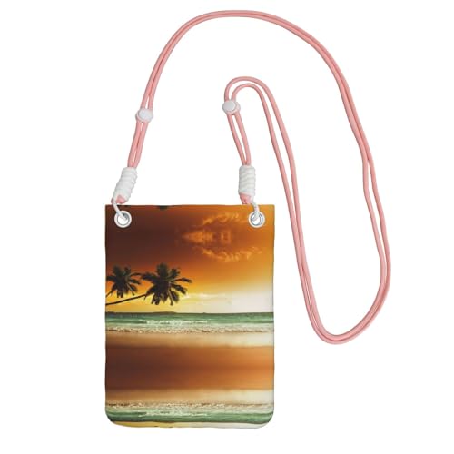 ESNAIUVCD Sunset Coconut Trees On The Beach Print Carry A Mobile Phone Bag Diagonal Crossbody Bag,Suitable for Carrying Mobile Phone Change, Etc, rose, Einheitsgröße von ESNAIUVCD
