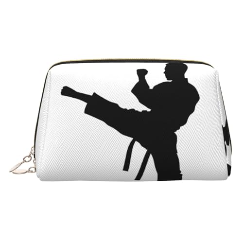 ESNAIUVCD Taekwondo Make-up-Tasche mit Kampfsport-Druck, Kosmetiktasche, Damen-Kosmetiktasche aus PU-Leder mit Handschlaufe, Reise-Kulturbeutel, Make-up-Tasche, gold, Einheitsgröße von ESNAIUVCD