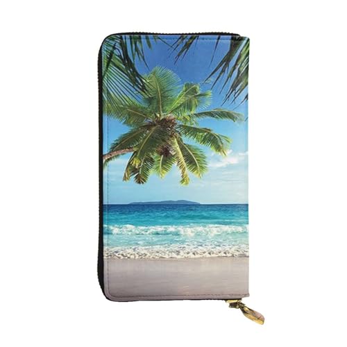 ESNAIUVCD Tropische Palme Hawaii Beach Print Echtes Leder Damen Herren Geldbörsen Multifunktions Clutch Geldbörse Reißverschluss Groß Reise Handy Lange Geld Geldbörsen, Schwarz , Einheitsgröße von ESNAIUVCD