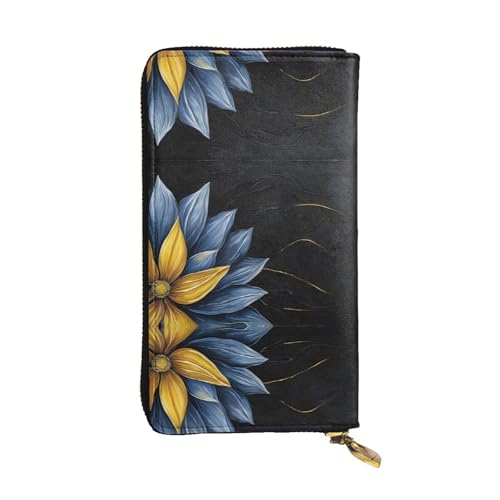 ESNAIUVCD Türkis Blau Gold Blumen Druck Echtes Leder Damen Herren Geldbörsen Multifunktions Clutch Geldbörse Reißverschluss Groß Reise Handy Lange Geld Geldbörsen, Schwarz , Einheitsgröße von ESNAIUVCD