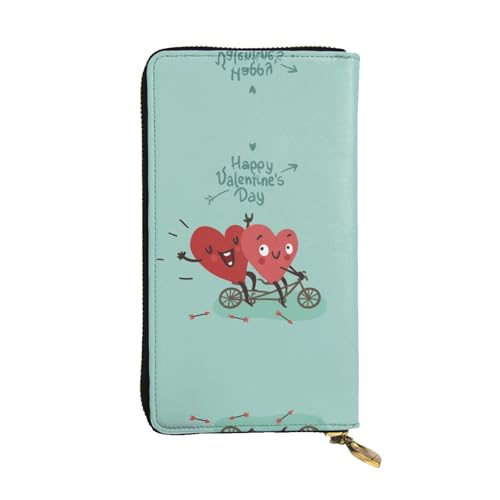 ESNAIUVCD Two Hearts Fall in Love On Bicycle Print Echtes Leder Damen Herren Geldbörsen Multifunktions Clutch Geldbörse Reißverschluss Groß Reise Handy Lange Geld Geldbörsen, Schwarz , Einheitsgröße von ESNAIUVCD