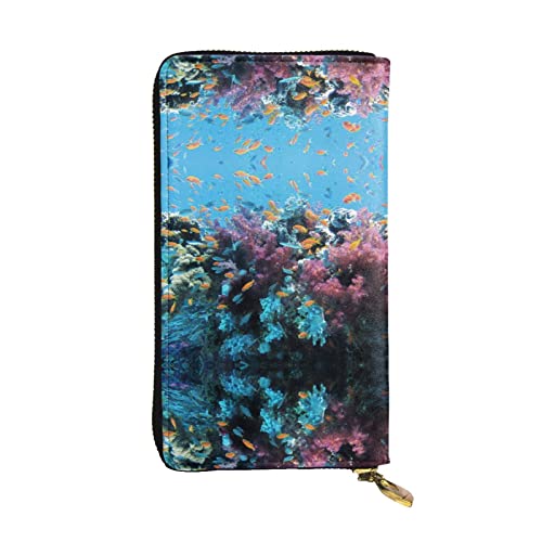 ESNAIUVCD Undersea World Print Echtes Leder Damen Herren Geldbörsen Multifunktions Clutch Geldbörse Reißverschluss Groß Reise Handy Lange Geld Geldbörsen, Schwarz , Einheitsgröße von ESNAIUVCD