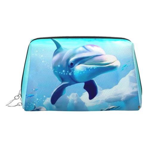 ESNAIUVCD Underwater World Kosmetiktasche mit Fisch-Aufdruck, Damen-Kosmetiktasche aus PU-Leder mit Handschlaufe, Reise-Kulturbeutel, Make-up-Tasche, silber, Einheitsgröße von ESNAIUVCD