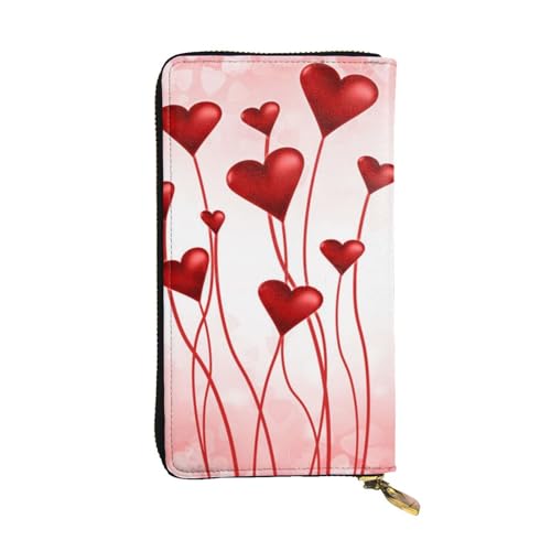 ESNAIUVCD Valentines Day Heart Shape Balloon Print Genuine Leather Women's,Mens Wallets,Multi-Functionclutch Purse,Zip Around Large Travel ​Mobile Phone Long ​Money Purses, Schwarz , Einheitsgröße von ESNAIUVCD