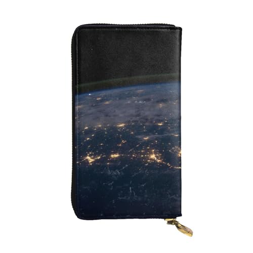 ESNAIUVCD View of Earth Print Echtes Leder Damen Herren Geldbörsen Multifunktions-Clutch Geldbörse Reißverschluss Groß Reise Handy Lange Geld Geldbörsen, Schwarz , Einheitsgröße von ESNAIUVCD