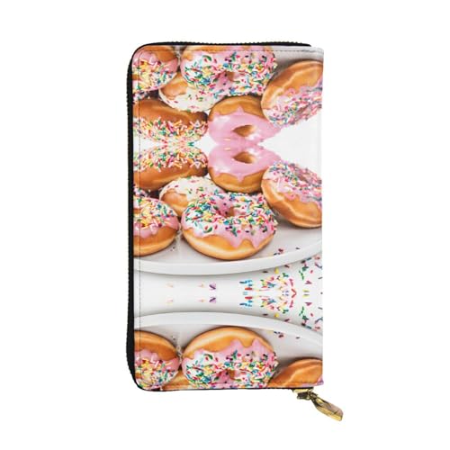 ESNAIUVCD Weihnachts-Donut-Druck, echtes Leder, für Damen, Herren, multifunktional, Clutch, Reißverschluss, große Reise-Handy, lange Geldbörse, Schwarz , Einheitsgröße von ESNAIUVCD