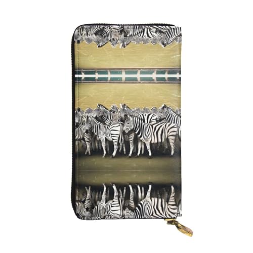 ESNAIUVCD Zebra Racetrack Print Echtes Leder Damen Herren Geldbörsen Multifunktions Clutch Geldbörse Reißverschluss Groß Reise Handy Lange Geld Geldbörsen, Schwarz , Einheitsgröße von ESNAIUVCD