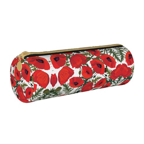 ESNAIUVCD Zylindrisches Federmäppchen aus Leder mit Blumendruck mit Reißverschluss - Hochwertiges PU-Leder, multifunktionale Schreibwaren-Organizer, geeignet für Studenten, weiß, Einheitsgröße, von ESNAIUVCD
