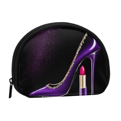 Elegante lila High Heels mit Lippenstift-Druck, tragbare Mini-Aufbewahrungstasche, Muschelform, Geldbörse, kleine Münzgeldbörse, Muschel-Aufbewahrungstasche von ESNAIUVCD
