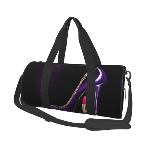 Elegante violette Reisetasche mit Lippenstift-Aufdruck, faltbare Sporttasche, Wochenendtasche für Damen, große Reisetasche, Kabinentasche für Sport und Reisen, Schwarz , Einheitsgröße von ESNAIUVCD