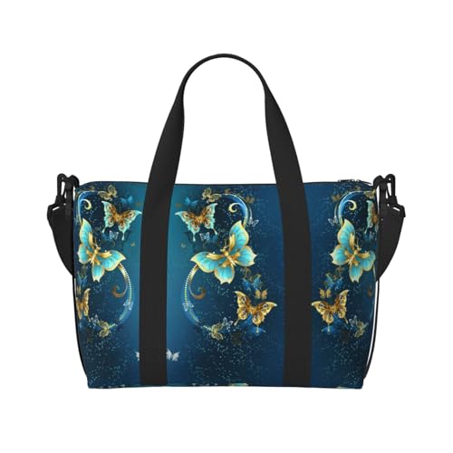 Eleganter Turnbeutel mit Schmetterlingsdruck für Damen, Wochenendtasche, Übernachtungstasche, persönliche Gegenstände, Schultertasche für Damen und Herren, Einheitsgröße, Schwarz , Einheitsgröße von ESNAIUVCD