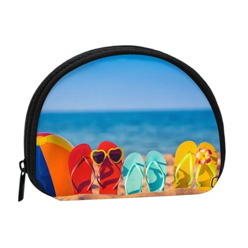 Flip-Flops On A Sandy Beach Print Portable Mini Storage Bag Shell Shaped Wallet Small Coin Wallet Shell Storage Bag von ESNAIUVCD