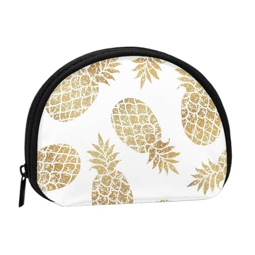 Goldene Ananas-Hintergrund-Druck, tragbare Mini-Aufbewahrungstasche, Muschelform, Geldbörse, kleine Münzgeldbörse, Muschel-Aufbewahrungstasche von ESNAIUVCD