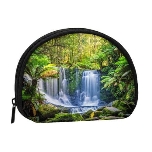 Grüne tropische Pflanzen und Wasserfall-Druck, tragbare Mini-Aufbewahrungstasche, muschelförmige Geldbörse, kleine Münzgeldbörse, Muschel-Aufbewahrungstasche von ESNAIUVCD