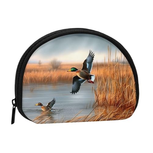 Jagd fliegende wilde Ente Druck Tragbare Mini-Aufbewahrungstasche Muschelförmige Geldbörse Kleine Münzgeldbörse Muschel Aufbewahrungstasche von ESNAIUVCD