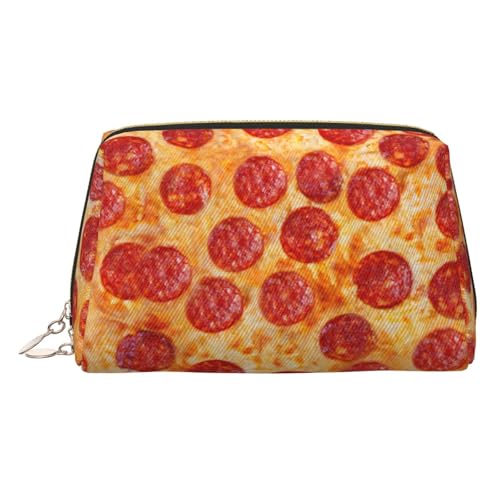 Kosmetiktasche mit 3D-Pizza-Aufdruck und Pepperoni-Druck, Damen-Kosmetiktasche aus PU-Leder mit Handschlaufe, Reise-Kulturbeutel, Make-up-Tasche, gold, Einheitsgröße von ESNAIUVCD
