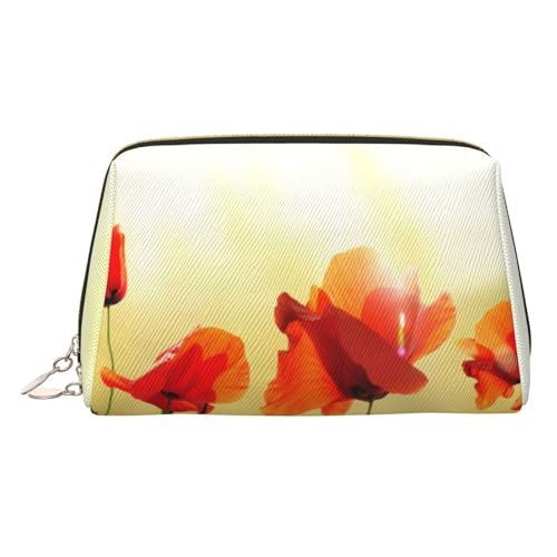 Kosmetiktasche mit Blumenmotiv unter der Sonne, Kosmetiktasche für Damen, PU-Leder, Kosmetiktasche mit Handschlaufe, Reise-Kulturbeutel, Make-up-Tasche, gold, Einheitsgröße von ESNAIUVCD