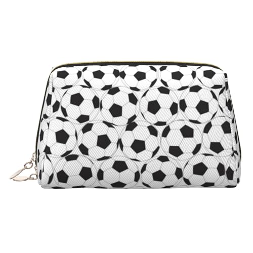 Kosmetiktasche mit Fußball-Aufdruck, für Damen, PU-Leder, Kosmetiktasche mit Handschlaufe, Reise-Kulturbeutel, Make-up-Tasche, Schwarz und Weiß, gold, Einheitsgröße von ESNAIUVCD