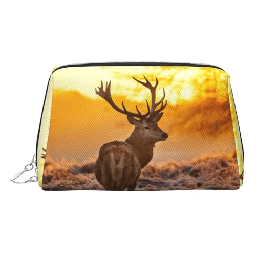 Kosmetiktasche mit Geweih und Hirsch-Aufdruck, Damen-Kosmetiktasche aus PU-Leder mit Handschlaufe, Reise-Kulturbeutel, Make-up-Tasche, silber, Einheitsgröße von ESNAIUVCD