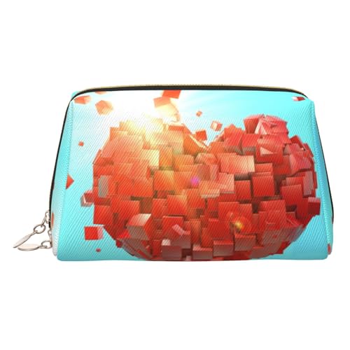 Kosmetiktasche mit Herzwürfel-Aufdruck, für Damen, PU-Leder, Kosmetiktasche mit Handschlaufe, Reise-Kulturbeutel, Make-up-Tasche, gold, Einheitsgröße von ESNAIUVCD