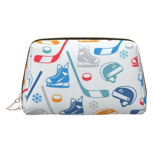 Kosmetiktasche mit Hockey-Elementen, kreativer gemusterter Druck, Damen-Kosmetiktasche aus PU-Leder mit Handschlaufe, Reise-Kulturbeutel, Make-up-Tasche, gold, Einheitsgröße von ESNAIUVCD