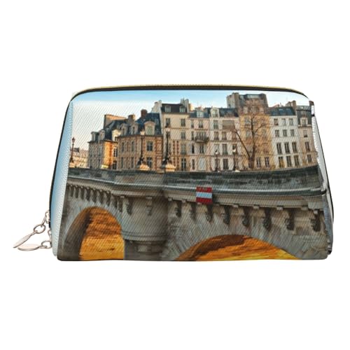 Kosmetiktasche mit Landschafts-Paris-Druck, Damen-Kosmetiktasche aus PU-Leder mit Handschlaufe, Reise-Kulturbeutel, Make-up-Tasche, gold, Einheitsgröße von ESNAIUVCD