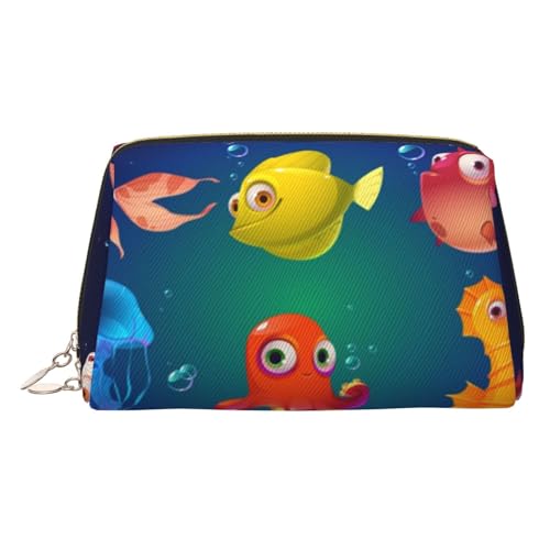Kosmetiktasche mit Meereslebewesen-Aufdruck, Damen-Kosmetiktasche aus PU-Leder mit Handschlaufe, Reise-Kulturbeutel, Make-up-Tasche, gold, Einheitsgröße von ESNAIUVCD