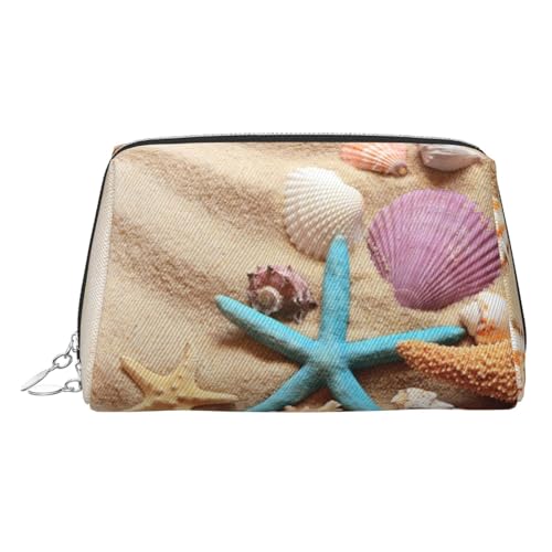 Kosmetiktasche mit Muscheln am Strand, Kosmetiktasche, Damen-Kosmetiktasche aus PU-Leder mit Handschlaufe, Reise-Kulturbeutel, Make-up-Tasche, silber, Einheitsgröße von ESNAIUVCD