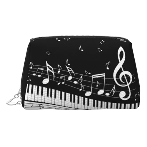 Kosmetiktasche mit Musiknoten-Aufdruck, Kosmetiktasche, Damen-Kosmetiktasche aus PU-Leder mit Handschlaufe, Reise-Kulturbeutel, Make-up-Tasche, Schwarz / Weiß, silber, Einheitsgröße von ESNAIUVCD