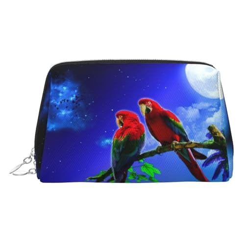 Kosmetiktasche mit Papageien-Aufdruck, Damen-Kosmetiktasche aus PU-Leder mit Handschlaufe, Reise-Kulturbeutel, Make-up-Tasche, silber, Einheitsgröße von ESNAIUVCD