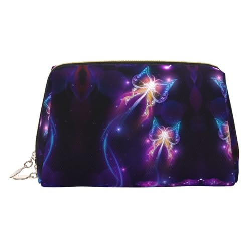 Kosmetiktasche mit Schmetterlings-Aufdruck, für Damen, PU-Leder, Kosmetiktasche mit Handschlaufe, Reise-Kulturbeutel, Make-up-Tasche, gold, Einheitsgröße von ESNAIUVCD