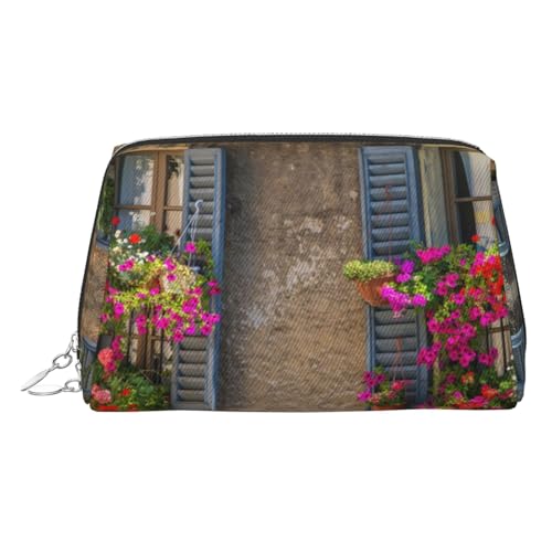 Kosmetiktasche mit Sichtfenster, rotes Blumendruck, Damen-Kosmetiktasche aus PU-Leder mit Handschlaufe, Reise-Kulturbeutel, Make-up-Tasche, silber, Einheitsgröße von ESNAIUVCD