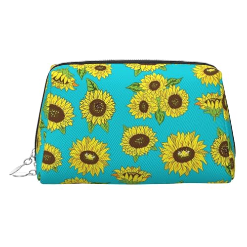 Kosmetiktasche mit Sonnenblumen-Muster, Kosmetiktasche, Damen-Kosmetiktasche aus PU-Leder mit Handschlaufe, Reise-Kulturbeutel, Make-up-Tasche, silber, Einheitsgröße von ESNAIUVCD